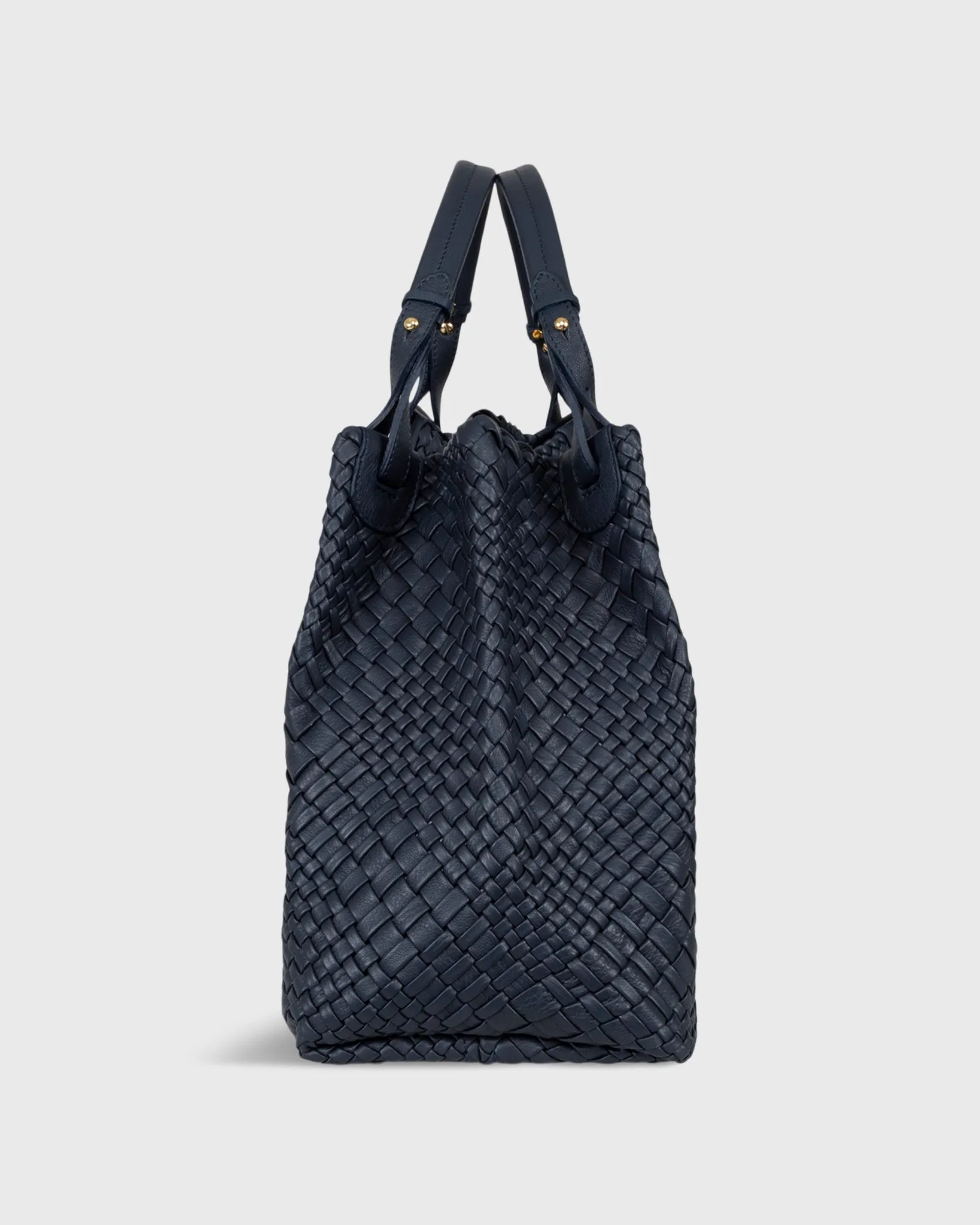 Cate Handwoven Satchel Bag in Navy Leather