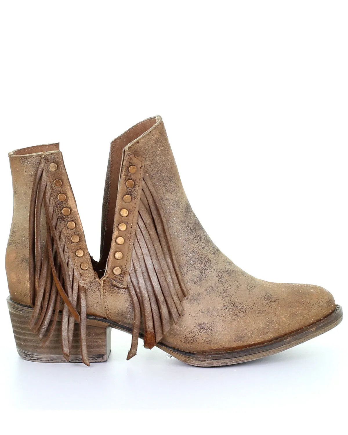 Circle G Women's Brown Studded Fringe Booties - Round Toe