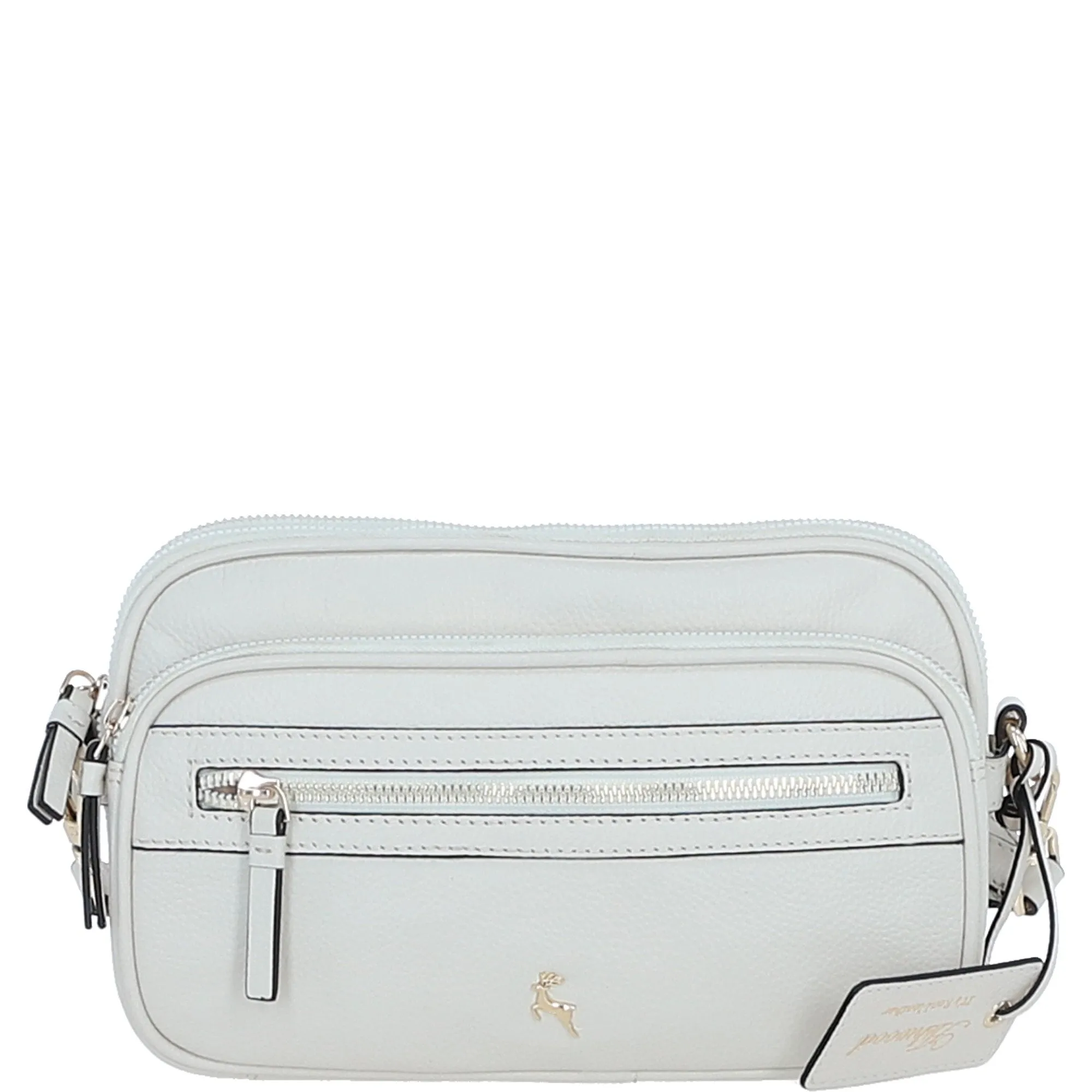 Compact Twin Zip Ashwood Leather Crossbody Bag White: X-35