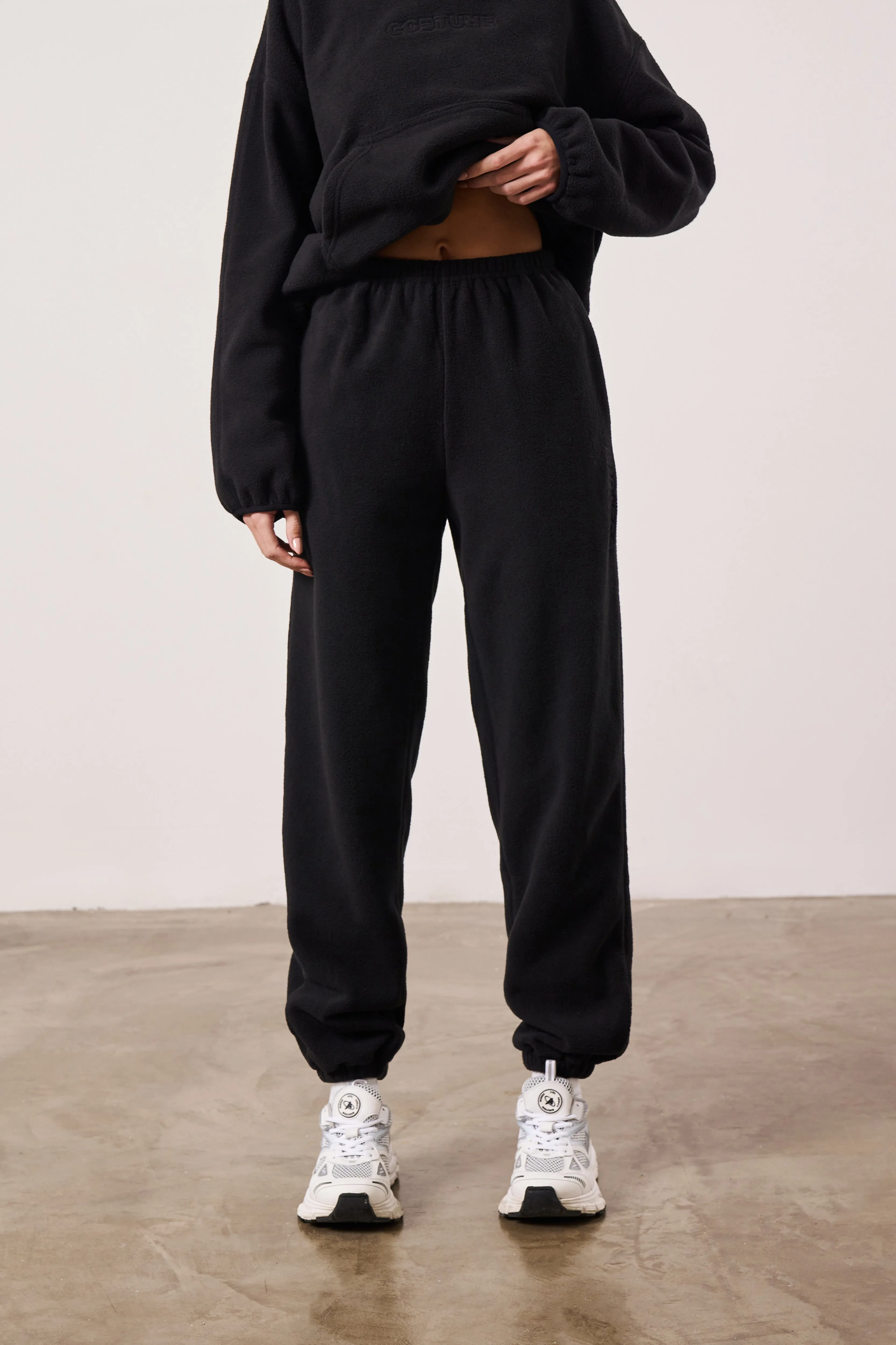 COUTURE TEDDY FLEECE JOGGERS - BLACK