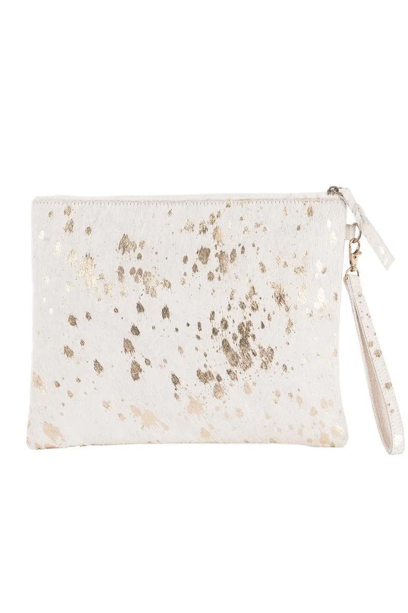 Cream/Gold Metallic Hair on Leather Clutch