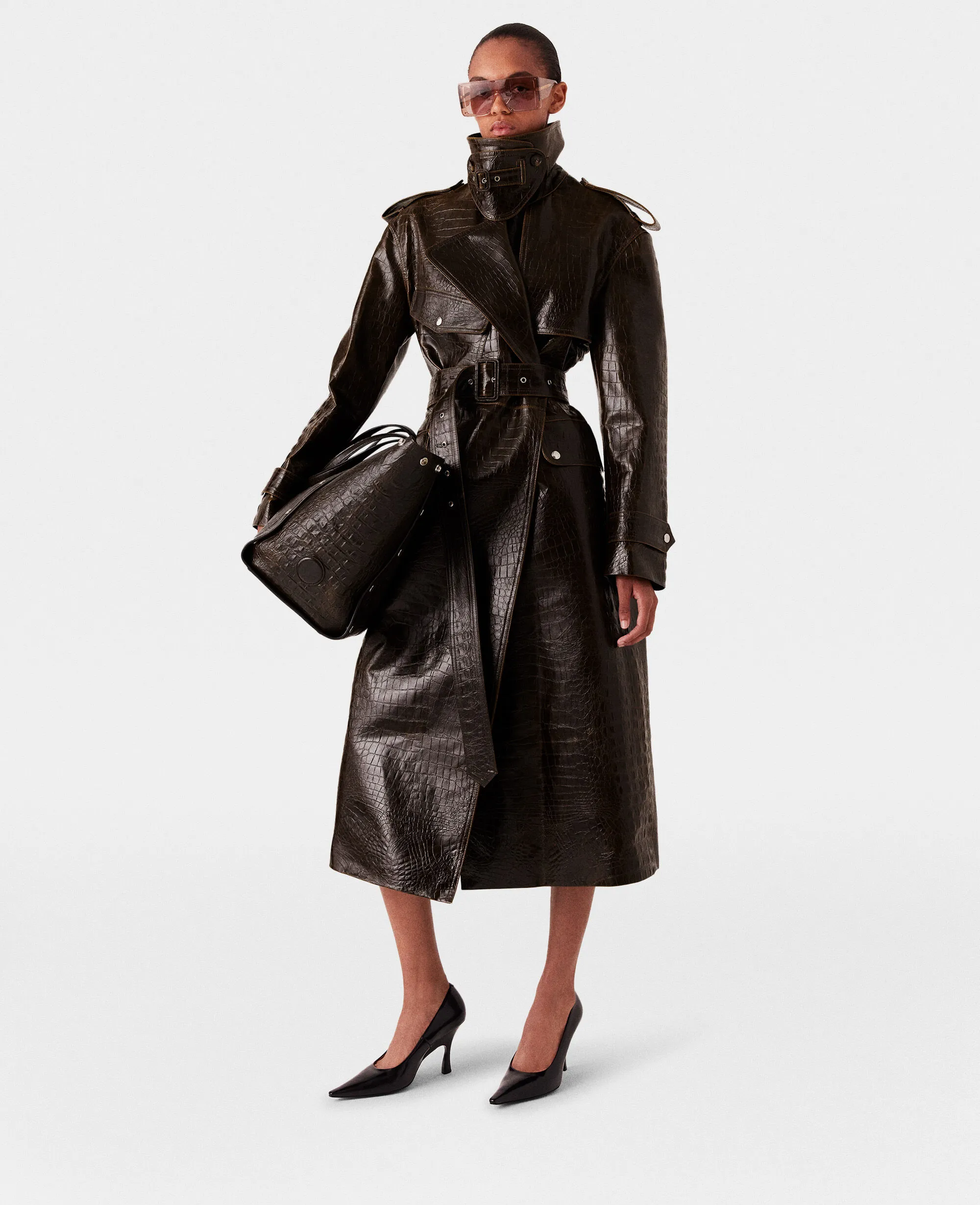 Crocodile Embossed Trench Coat