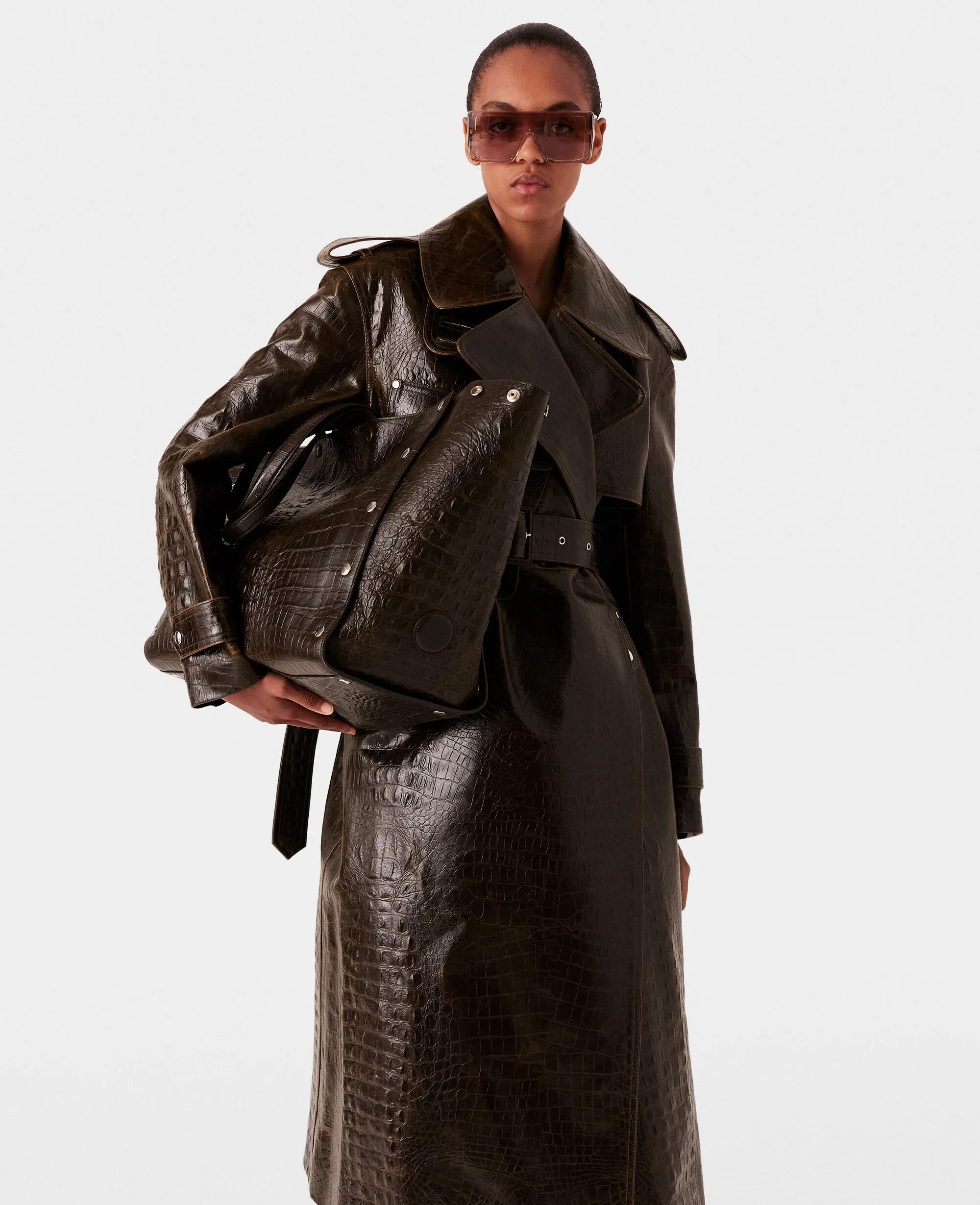 Crocodile Embossed Trench Coat