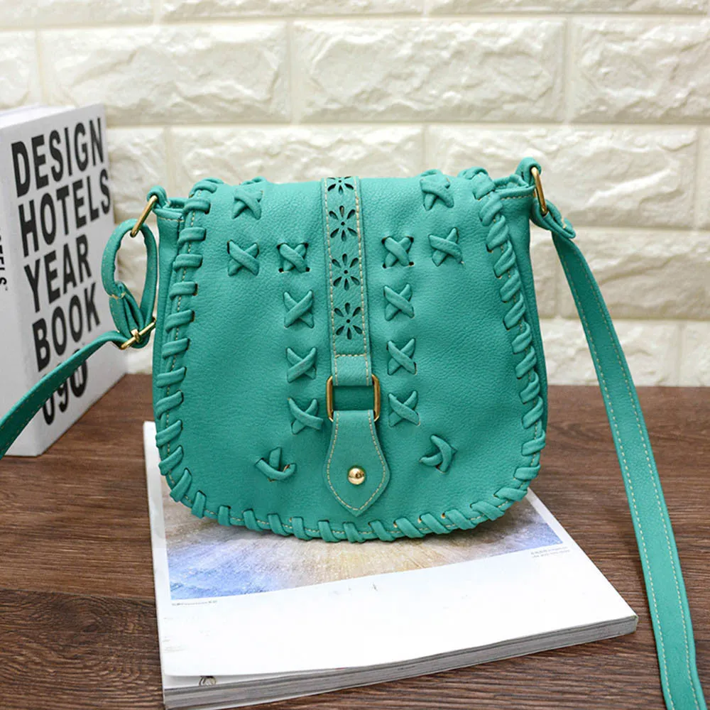 Crossbody Bag Women Vintage PU Leather Handbag Hollow Out Messenger Saddle Shoulder Bags bolsos femenina