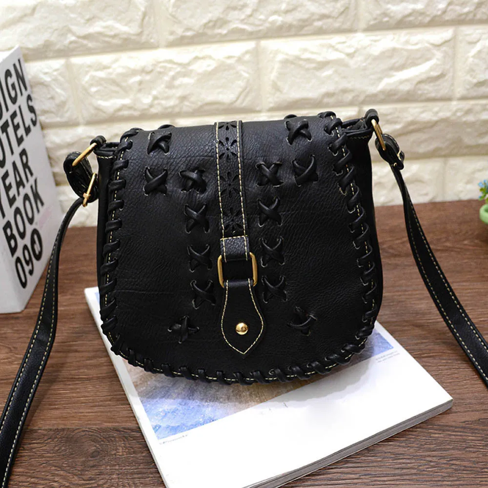 Crossbody Bag Women Vintage PU Leather Handbag Hollow Out Messenger Saddle Shoulder Bags bolsos femenina