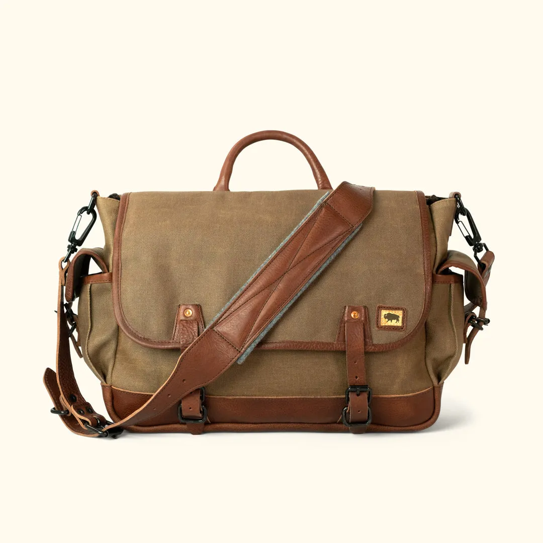 Dakota Waxed Canvas Messenger Bag | Field Khaki w/ Chestnut Brown Leather