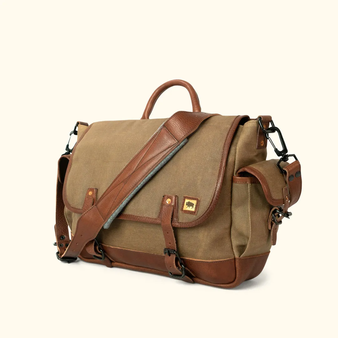 Dakota Waxed Canvas Messenger Bag | Field Khaki w/ Chestnut Brown Leather