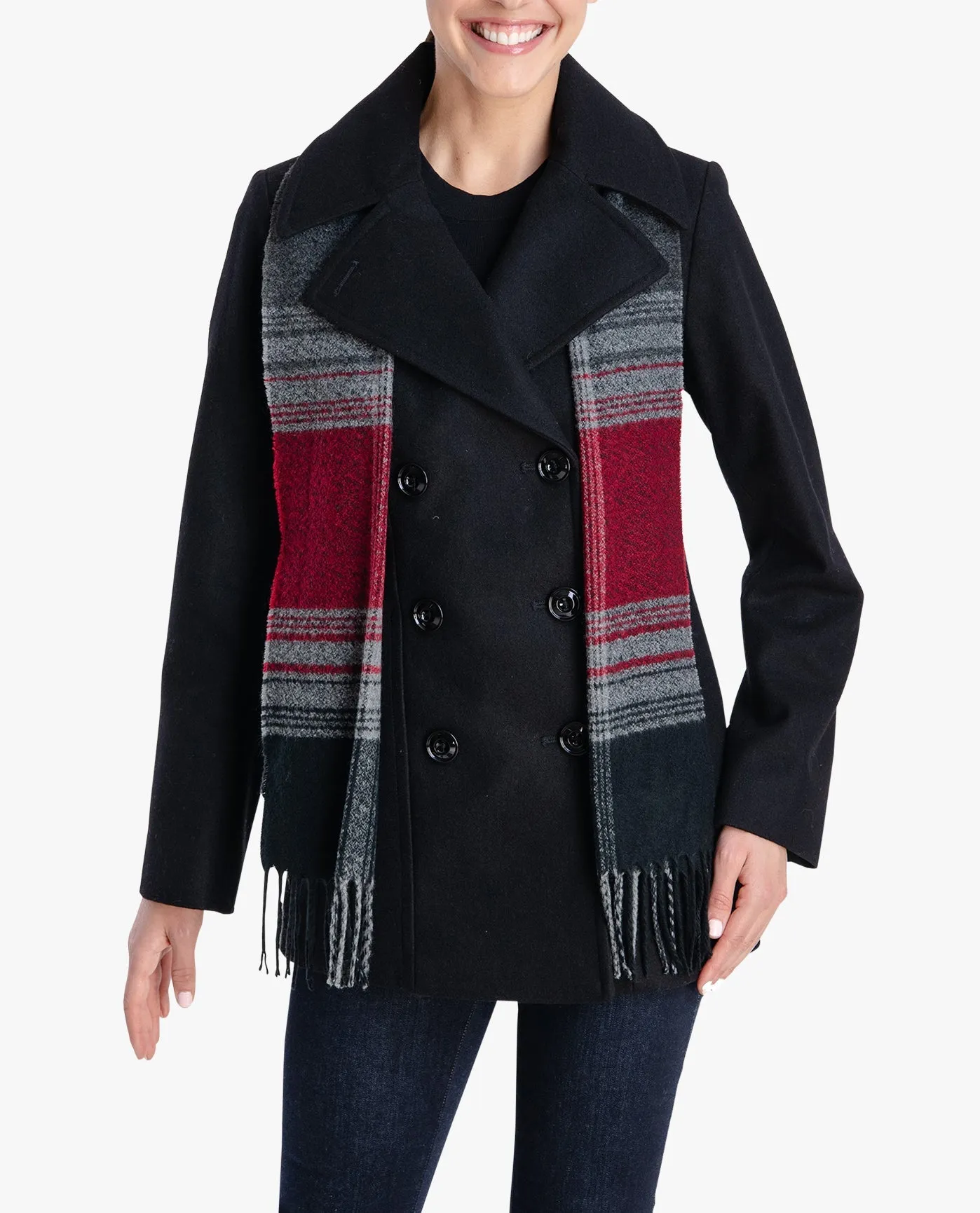 DOUBLE BREASTED PEACOAT WITH SCARF