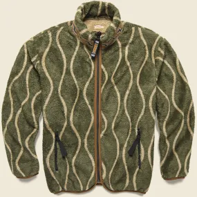 DRUNK STRIPE Fleece Zip Blouson - Khaki