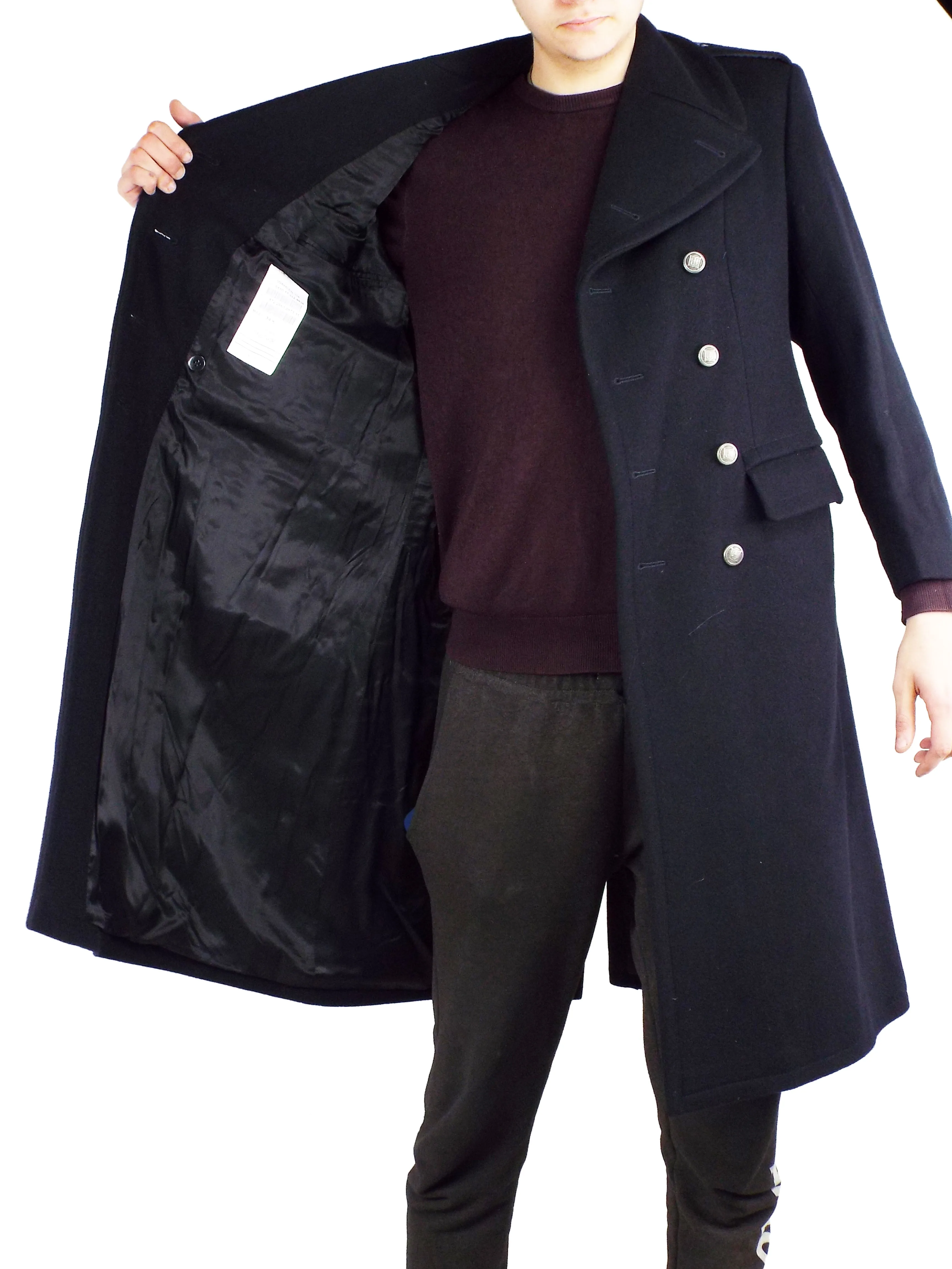 Dutch Navy Long Black Wool Peacoat