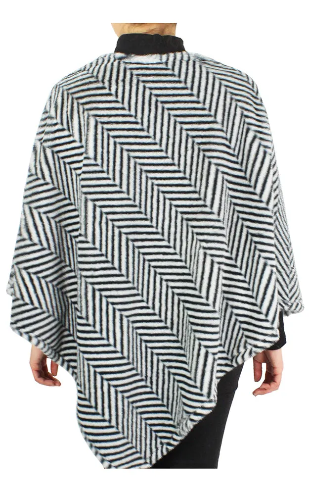 EAP9500 Herringbone Print Faux Fur Poncho