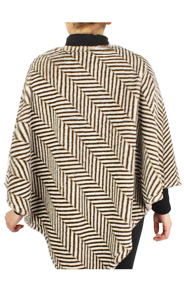 EAP9500 Herringbone Print Faux Fur Poncho