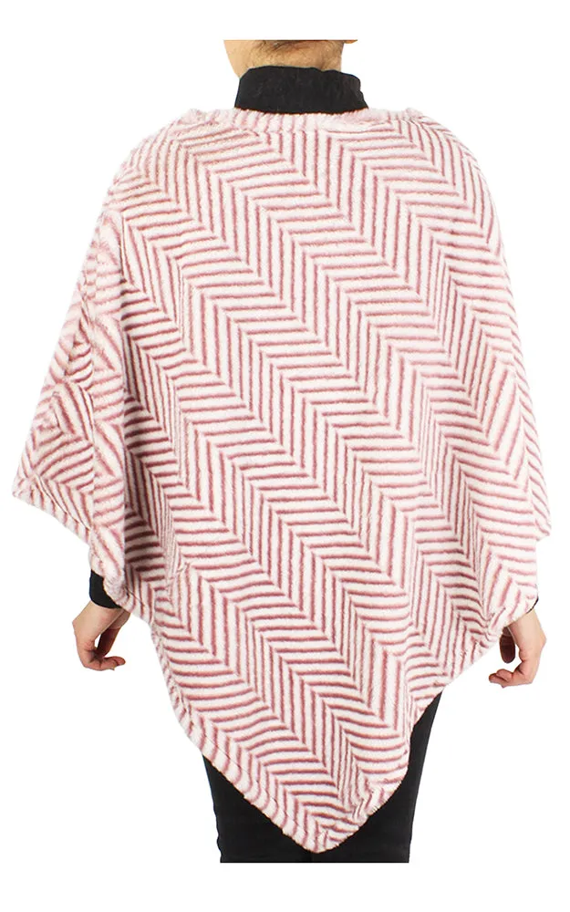 EAP9500 Herringbone Print Faux Fur Poncho