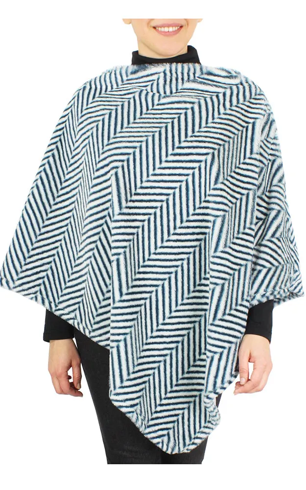 EAP9500 Herringbone Print Faux Fur Poncho