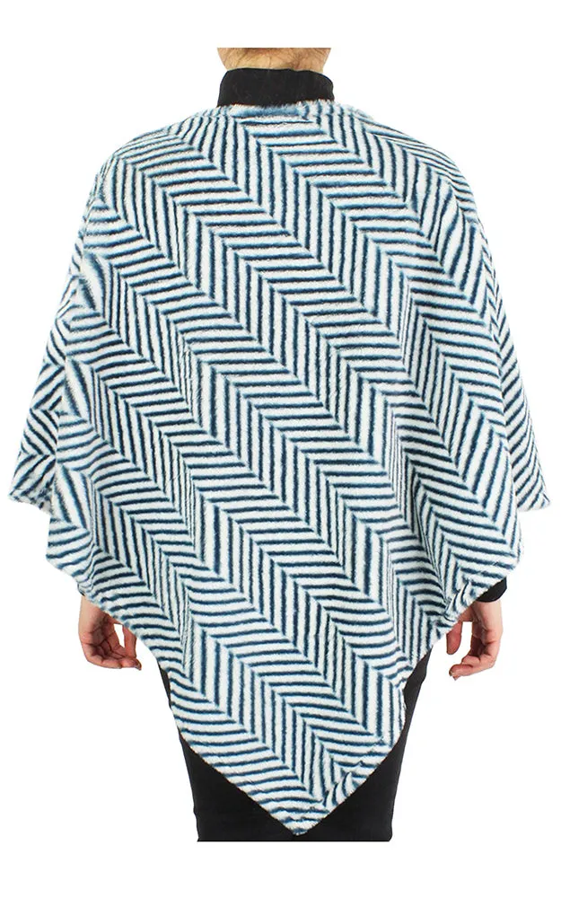 EAP9500 Herringbone Print Faux Fur Poncho