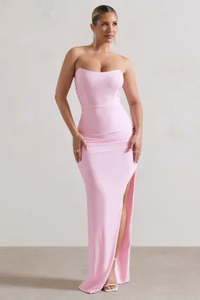 Eletta | Pink Ruched Bandeau Asymmetric Maxi Dress