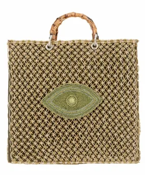 Embellished Eye Large Tote Bag in Green