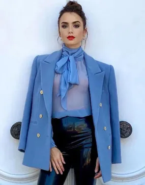 Emily In Paris S02 Lily Collins Blue Peacoat | Emily Cooper Blue Peacoat