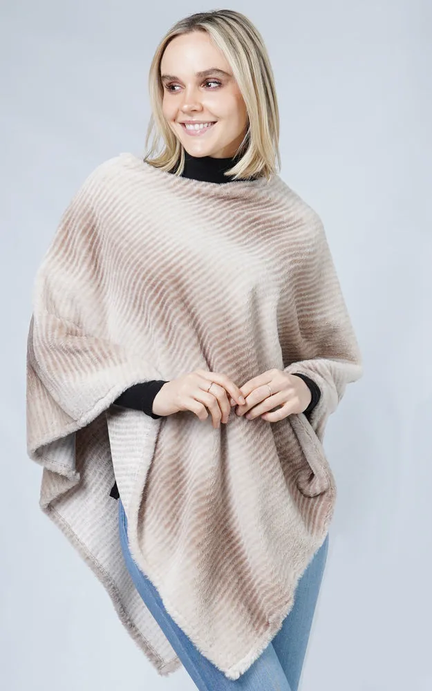 EPC10050 Ombre & Stripe Faux Fur Poncho