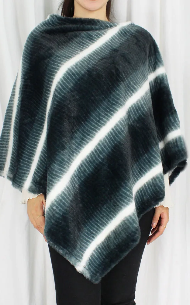 EPC10050 Ombre & Stripe Faux Fur Poncho