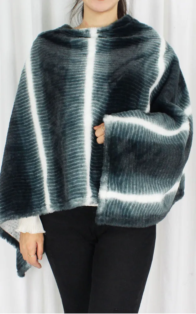 EPC10050 Ombre & Stripe Faux Fur Poncho