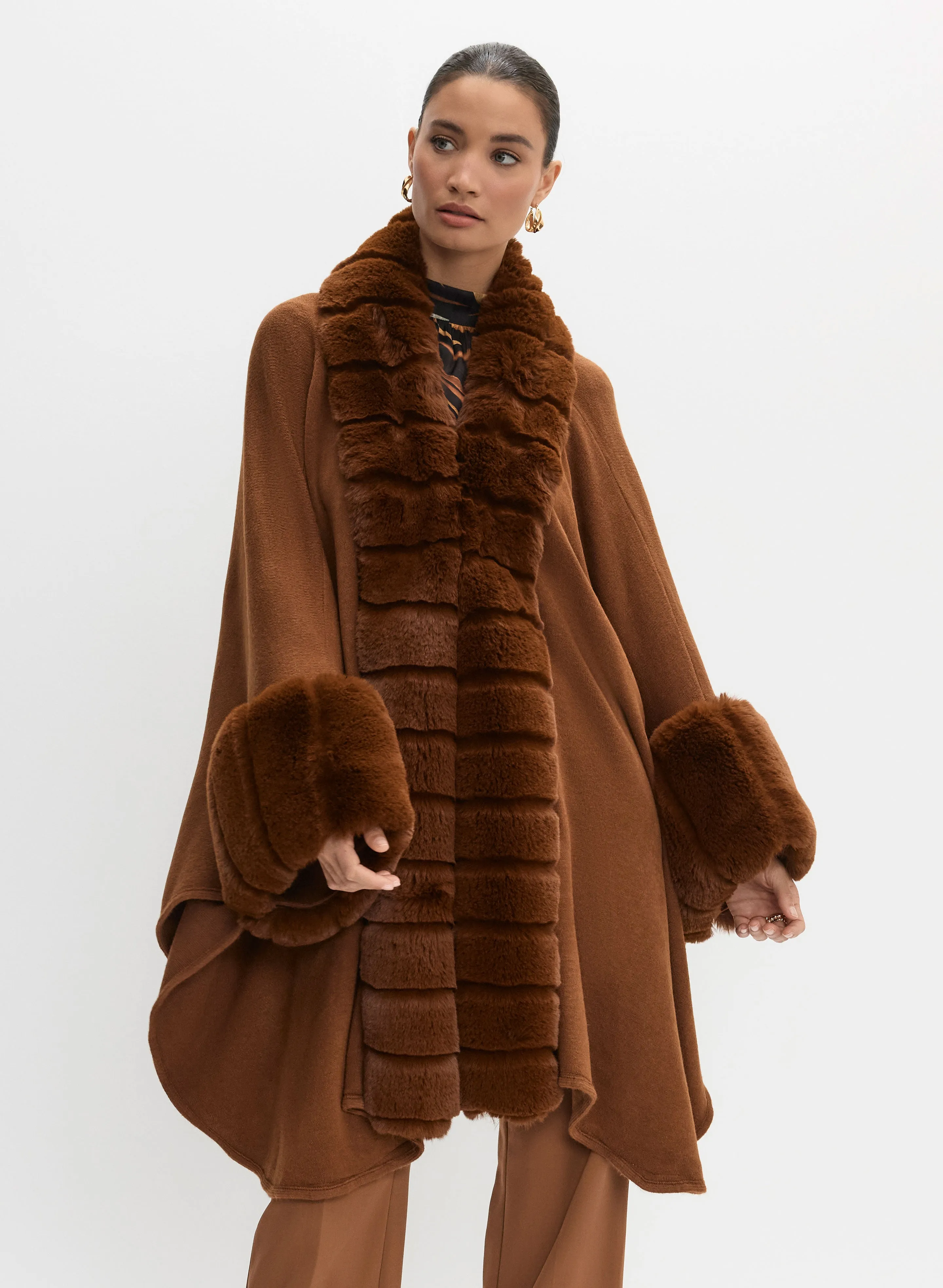 Faux Fur Trim Poncho