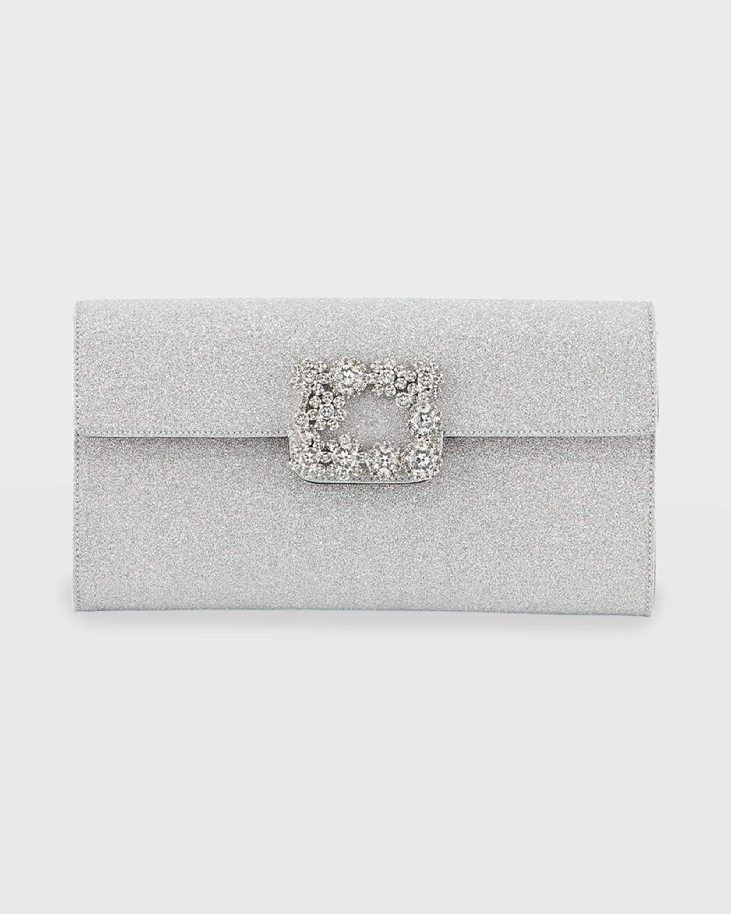 Floral Crystal-Buckle Glitter Fabric Envelope Clutch Bag