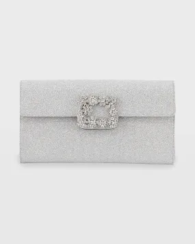 Floral Crystal-Buckle Glitter Fabric Envelope Clutch Bag