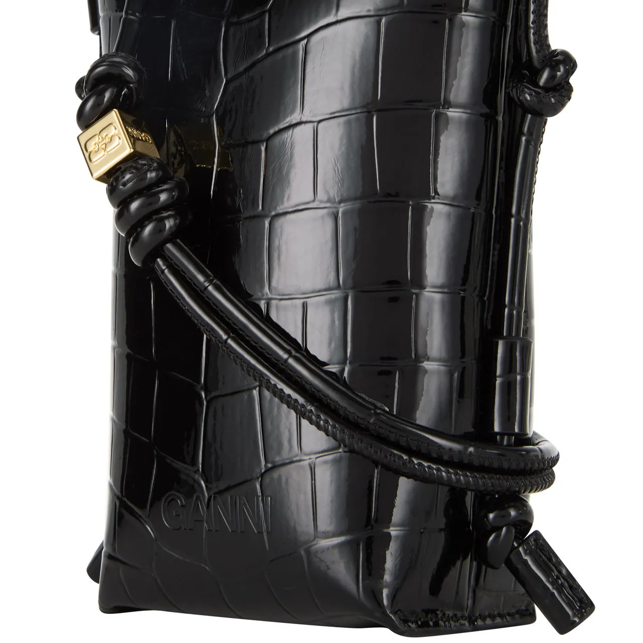 GANNI The Sustainable Edit Bou Croc-Embossed Pouch Crossbody Bag - Black