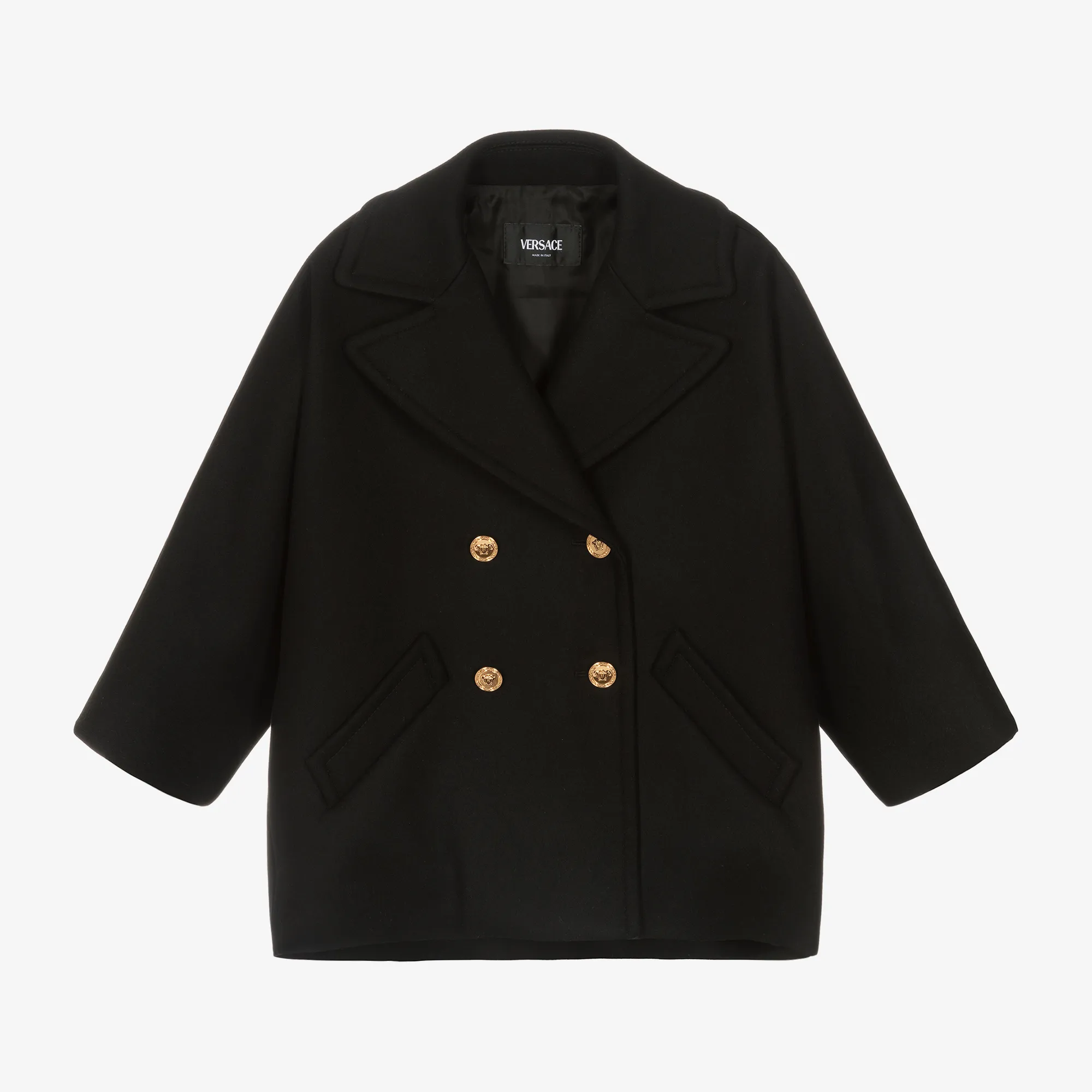 Girls Black Wool & Cashmere Peacoat