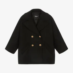 Girls Black Wool & Cashmere Peacoat