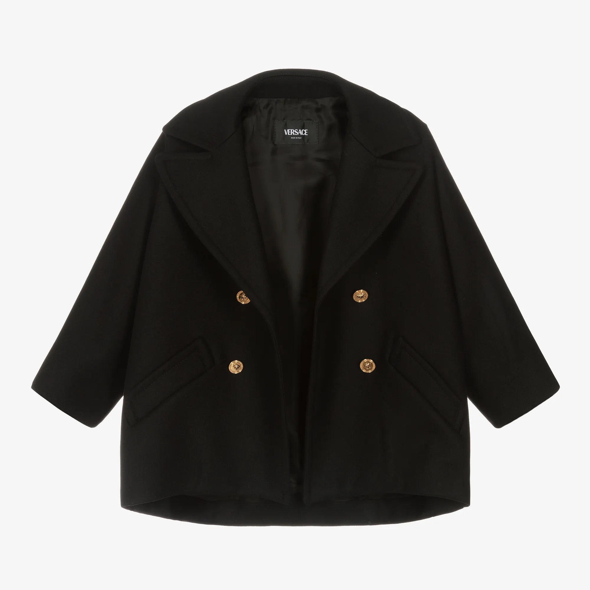 Girls Black Wool & Cashmere Peacoat