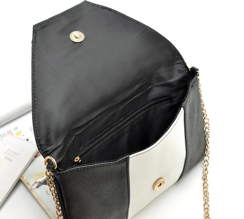 Goforward Women Lady Banquet Messenger Bag Leather Black With White Color Bag