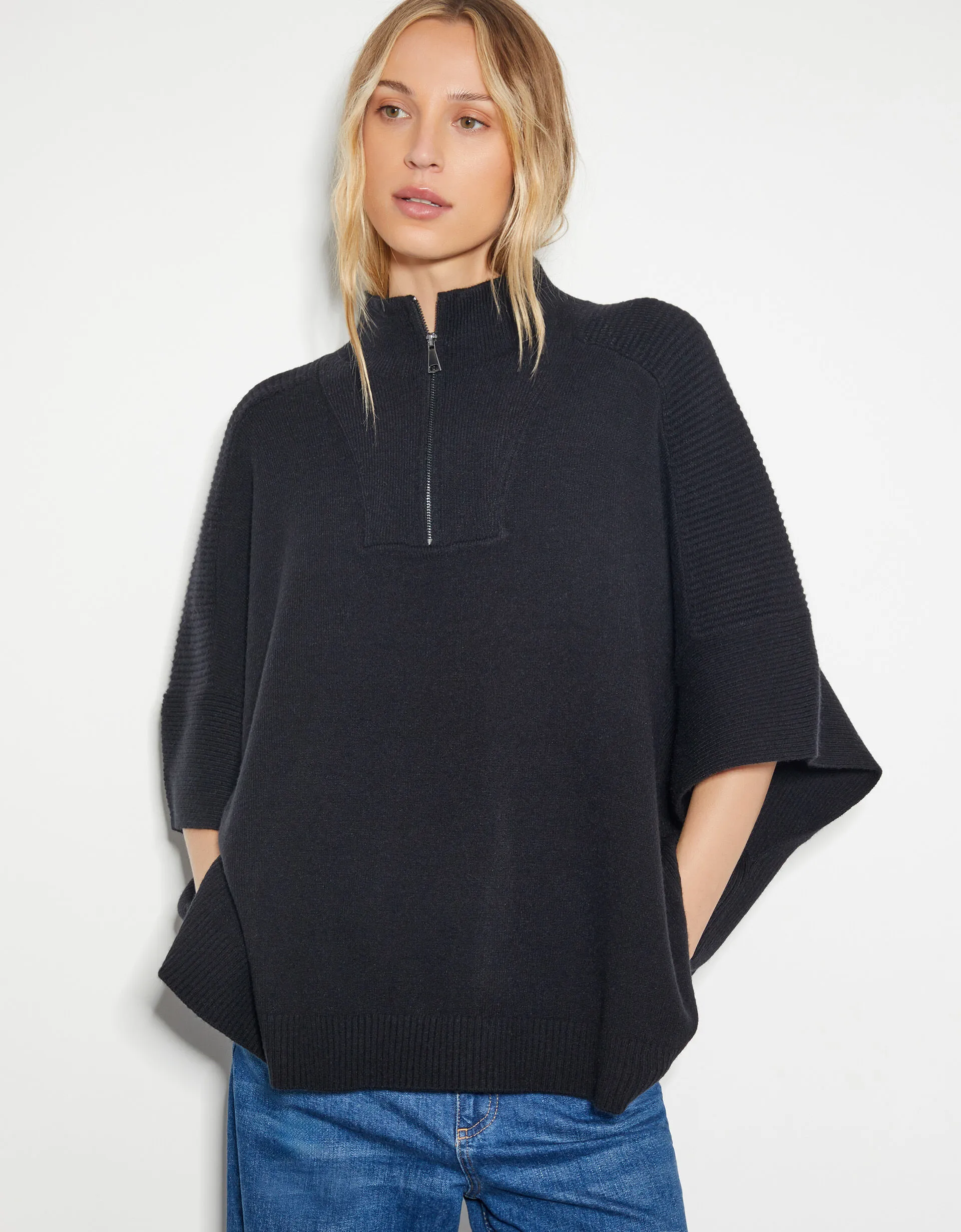 Half Zip Knit Poncho