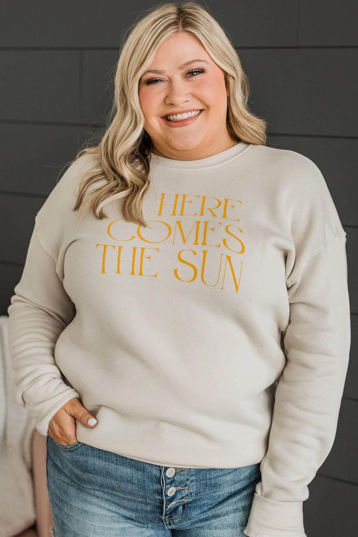 Here Comes The Sun Crew Neck Pullover- Beige