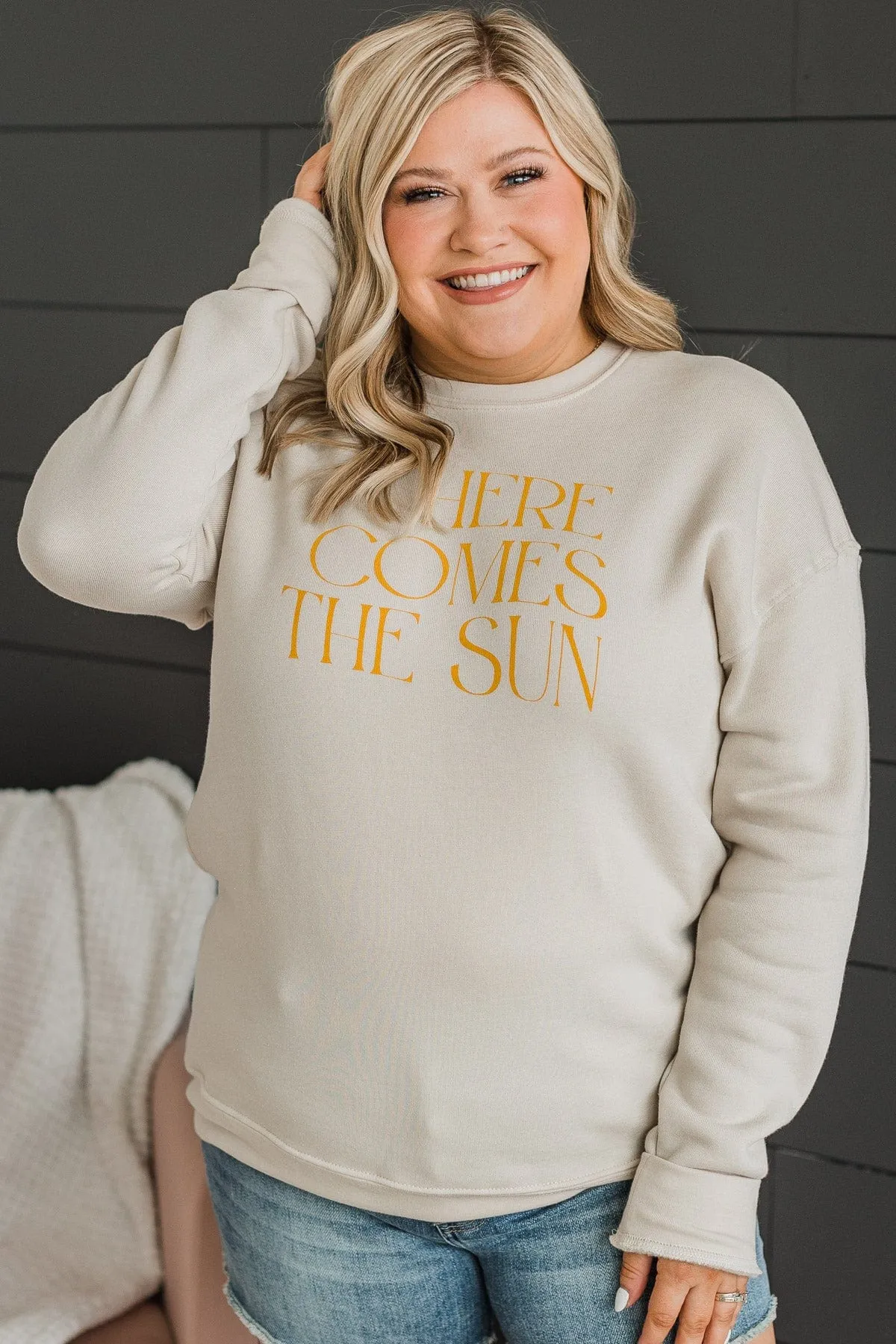 Here Comes The Sun Crew Neck Pullover- Beige