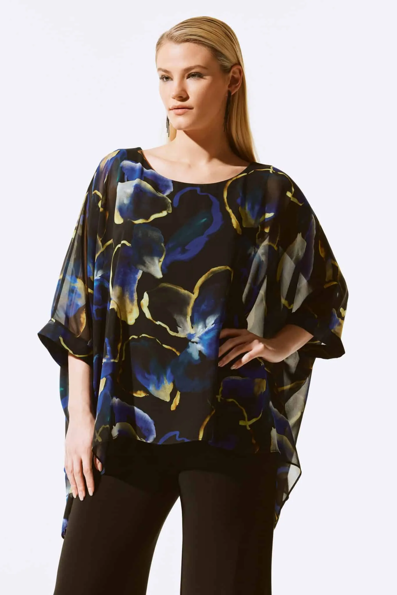 JOSEPH RIBKOFF Chiffon Floral Print Poncho Top - Designer clothes shop | Designer brands clothes | Womens designer clothes | Des