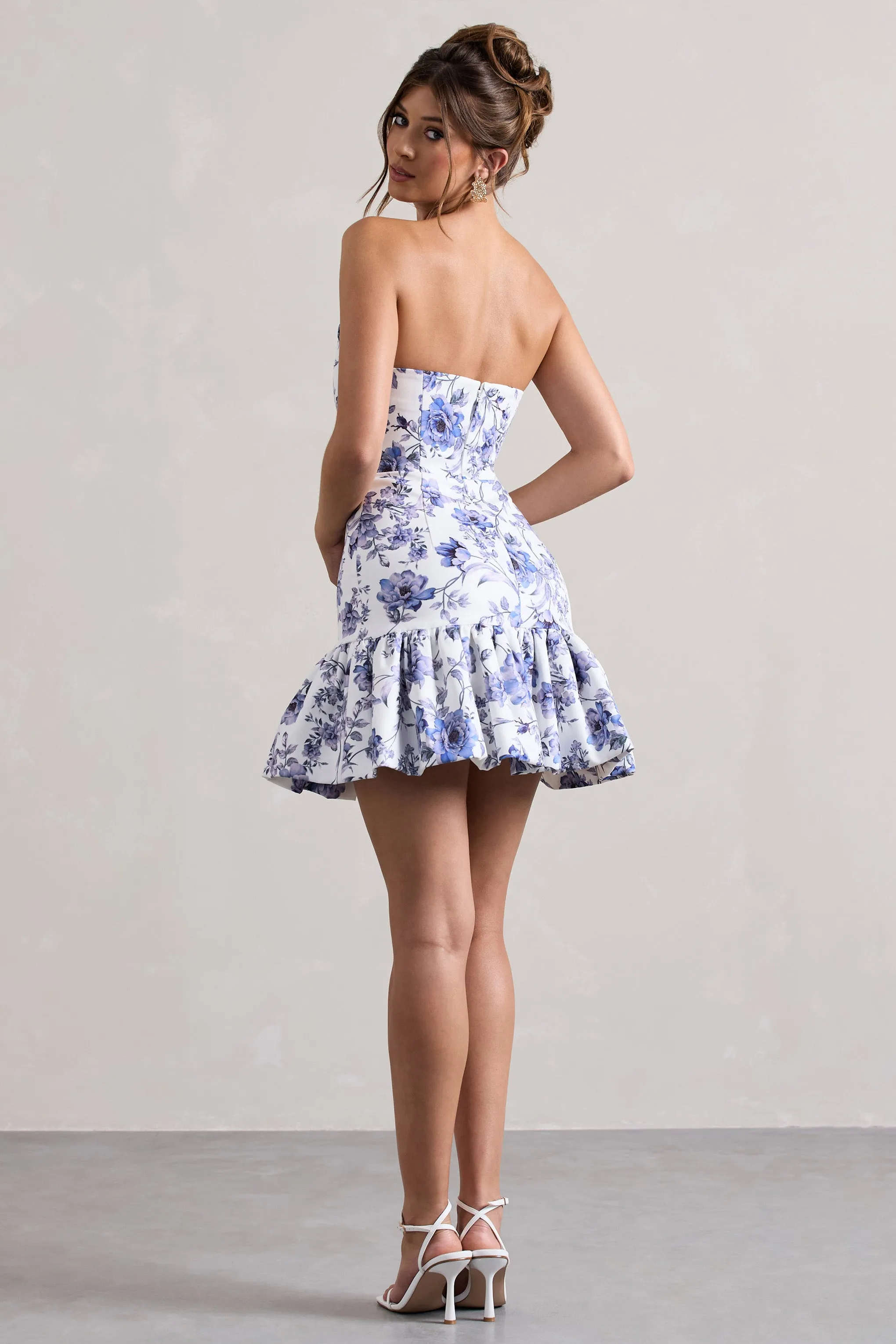 Koko | Floral Print Sweetheart Mini Dress With Ruffle Hem