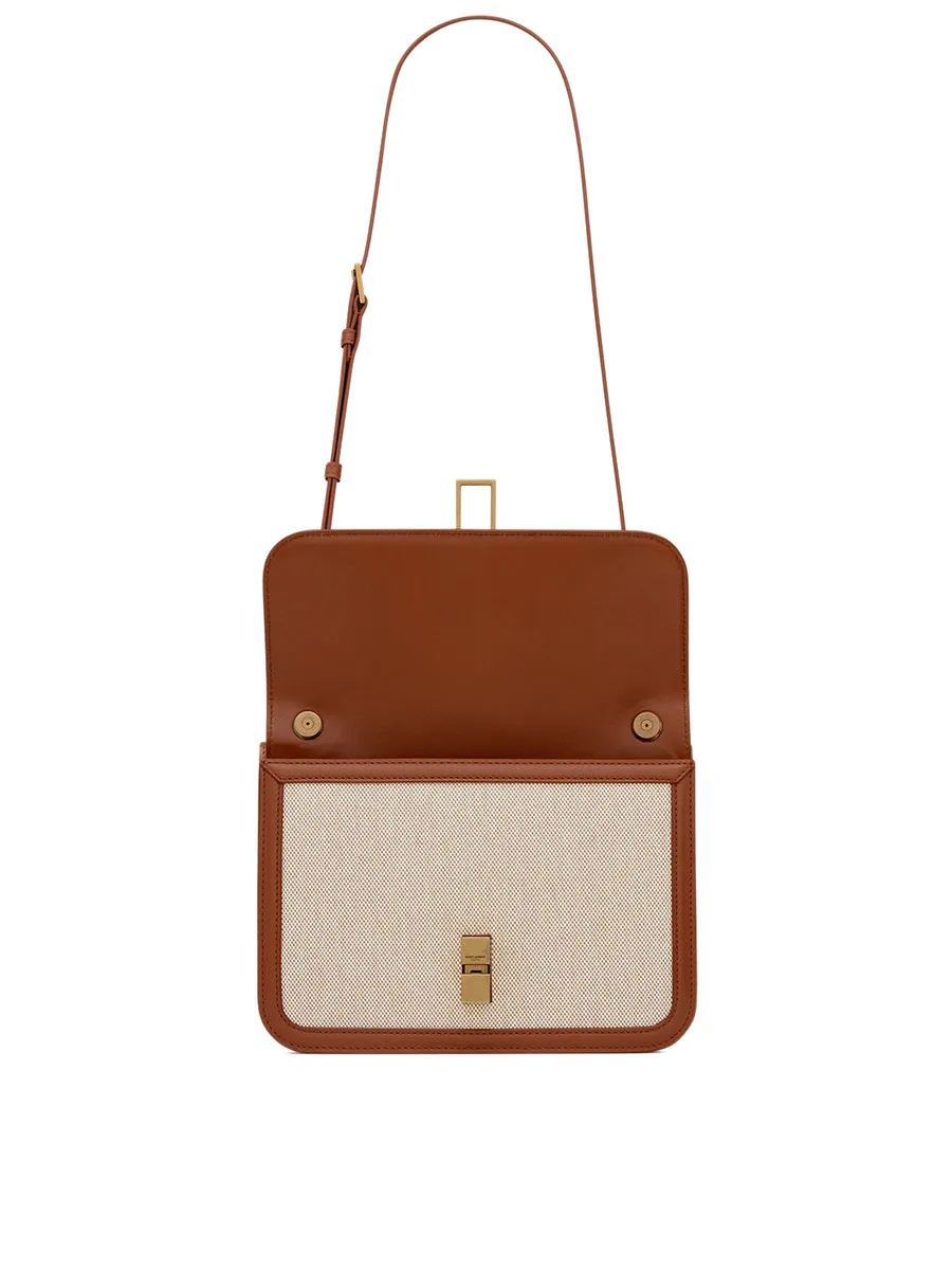 Le Carré Satchel in Canvas and Box Saint Laurent Leather