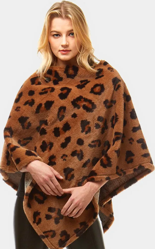 LF931 Leopard Pattern Faux Fur Poncho