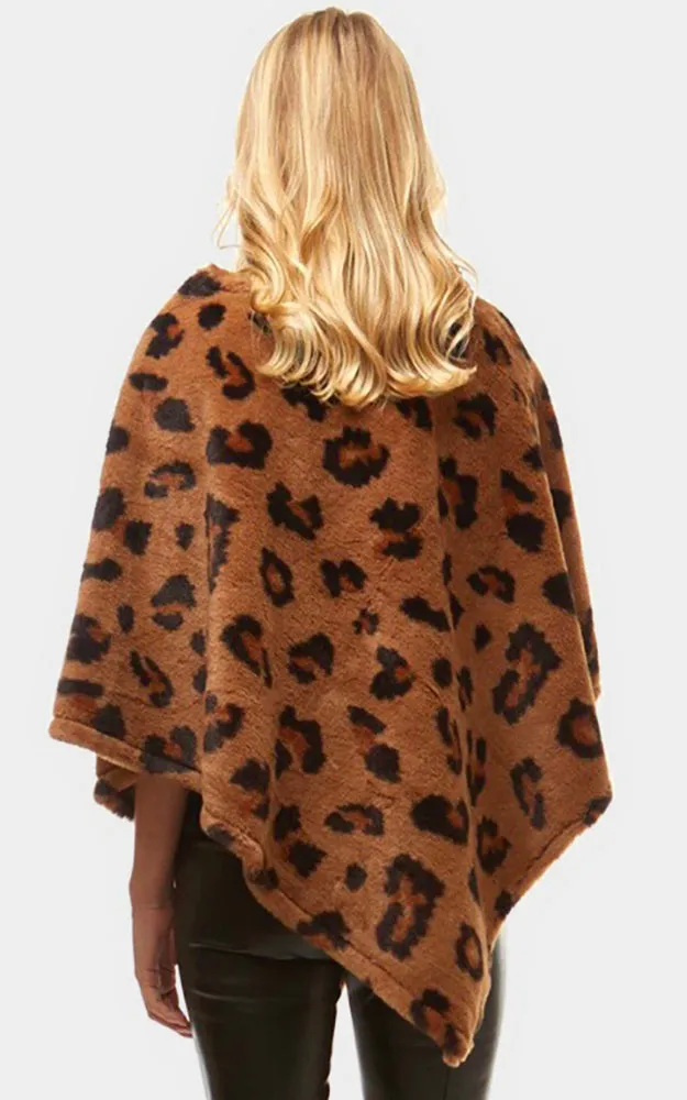 LF931 Leopard Pattern Faux Fur Poncho