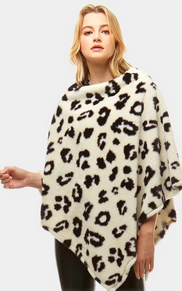 LF931 Leopard Pattern Faux Fur Poncho