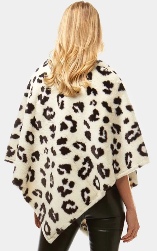 LF931 Leopard Pattern Faux Fur Poncho