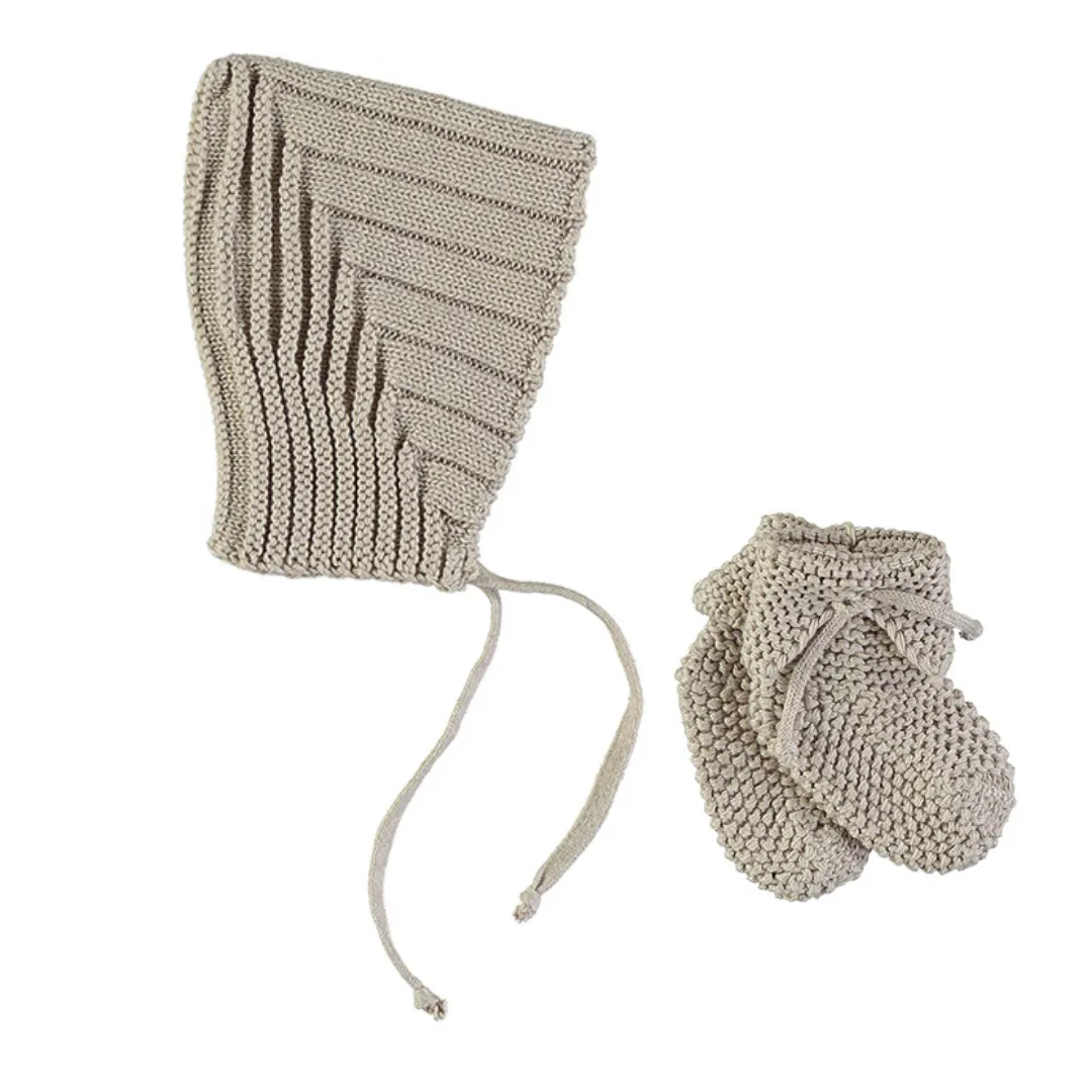 Li + Me (Made in Spain) - Knit Hat + Booties Set - Toasted