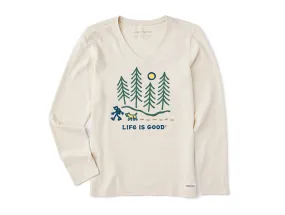 Life is Good Women's Long Sleeve Crusher Lite Vee - Hiking Through the Woods