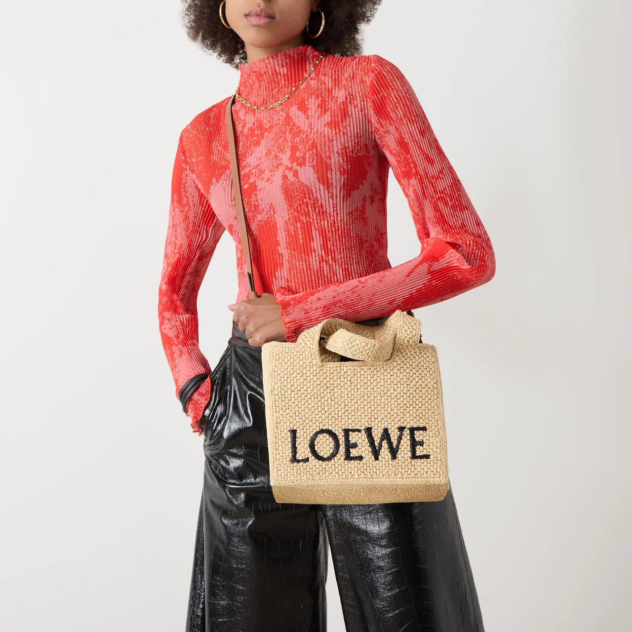 LOEWE PAULAS IBIZA 2024 Logo Font Small Raffia Tote - Natural