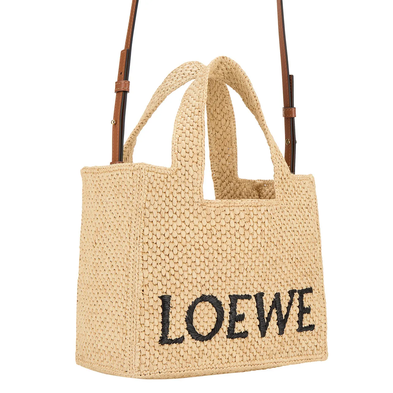 LOEWE PAULAS IBIZA 2024 Logo Font Small Raffia Tote - Natural