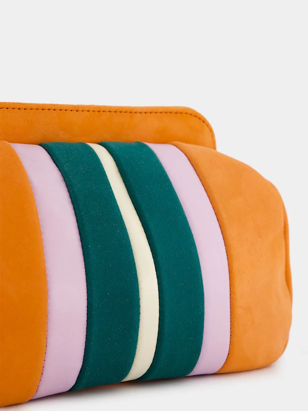 Medine Orange Leather And Suede Clutch