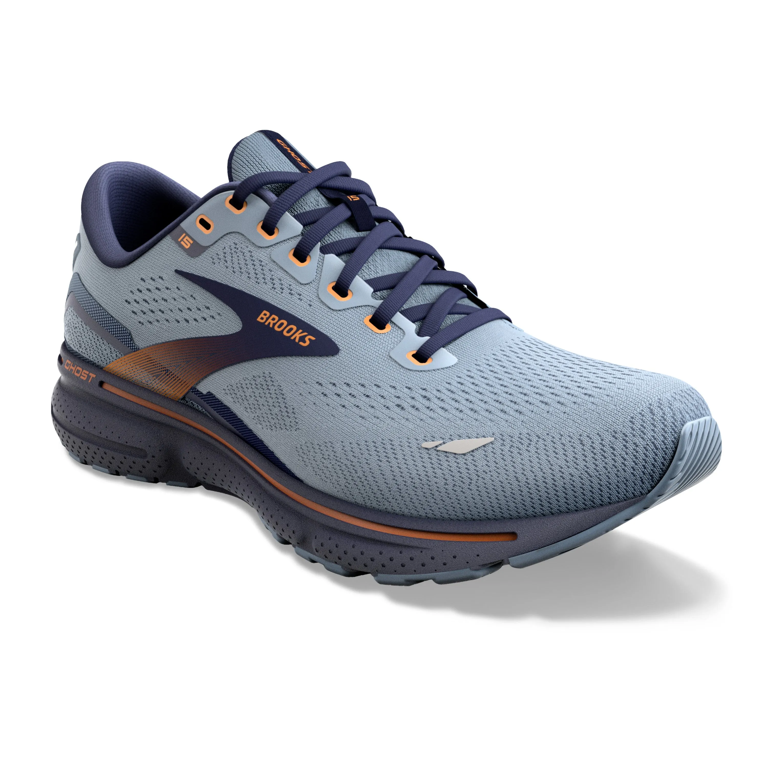 Men's Brooks Ghost 15 Color: Flintstone/Peacoat/Oak (WIDE WIDTH)