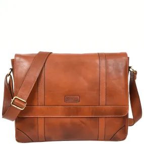 Mens Leather Cross Body Messenger Bag Classic Monza Tan